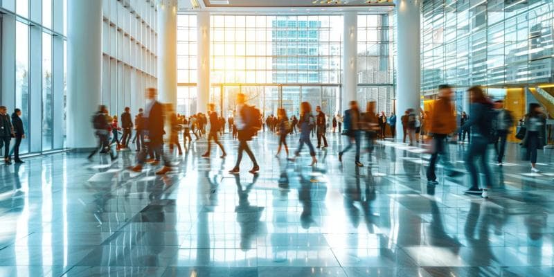 Office lobby or public space with glass windows and business people. AIG55.